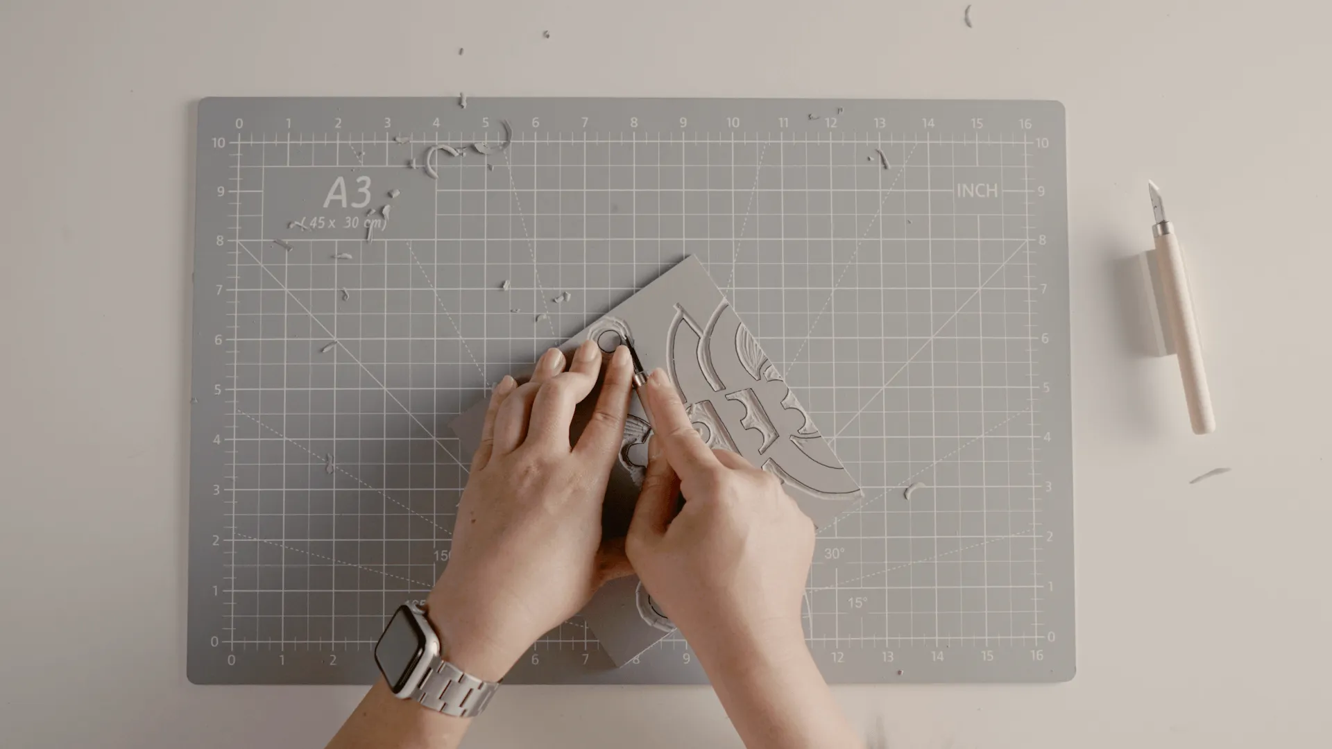 Carving a lino block