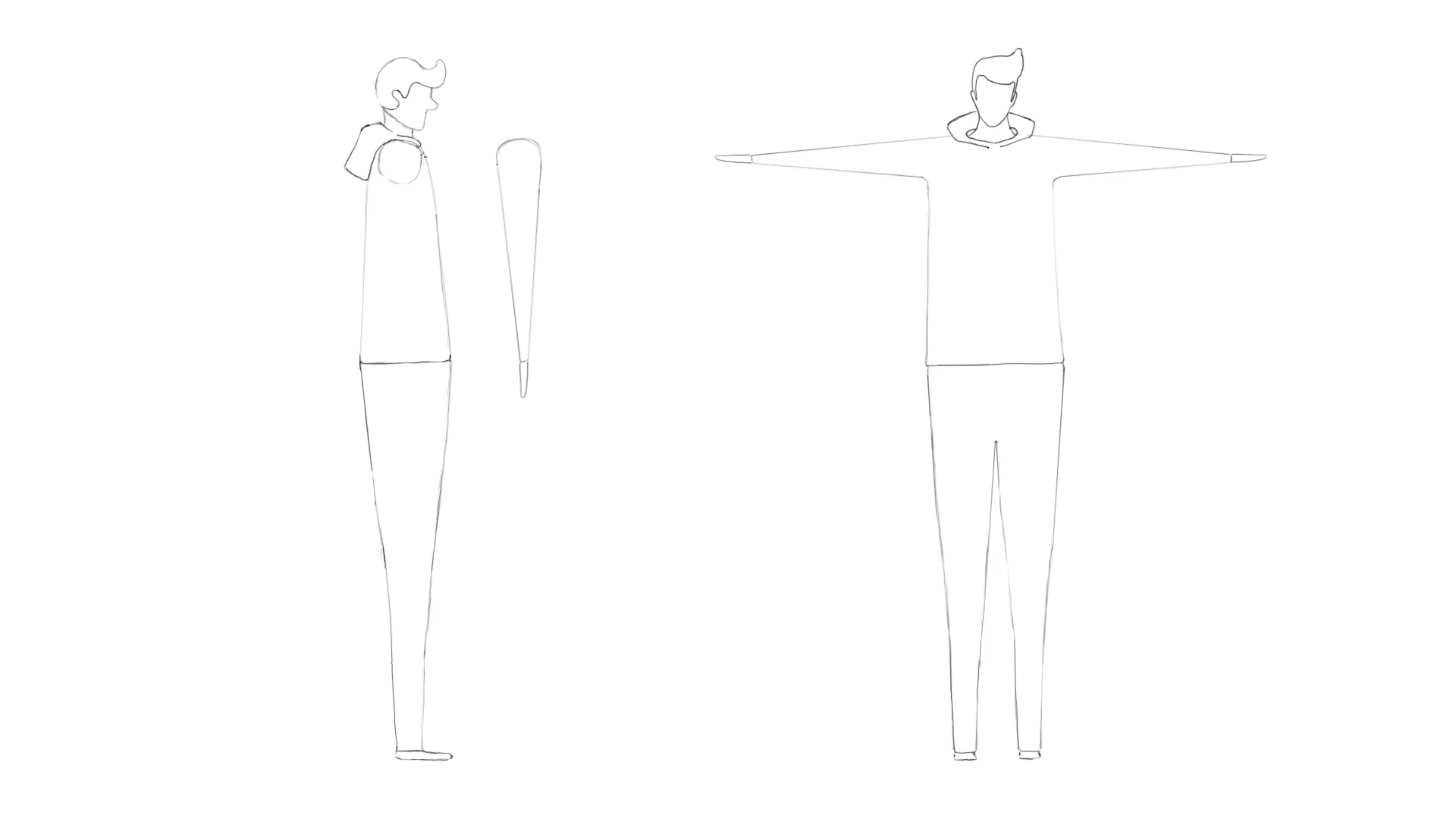 Character turnaround of the wanderer — side and front views
