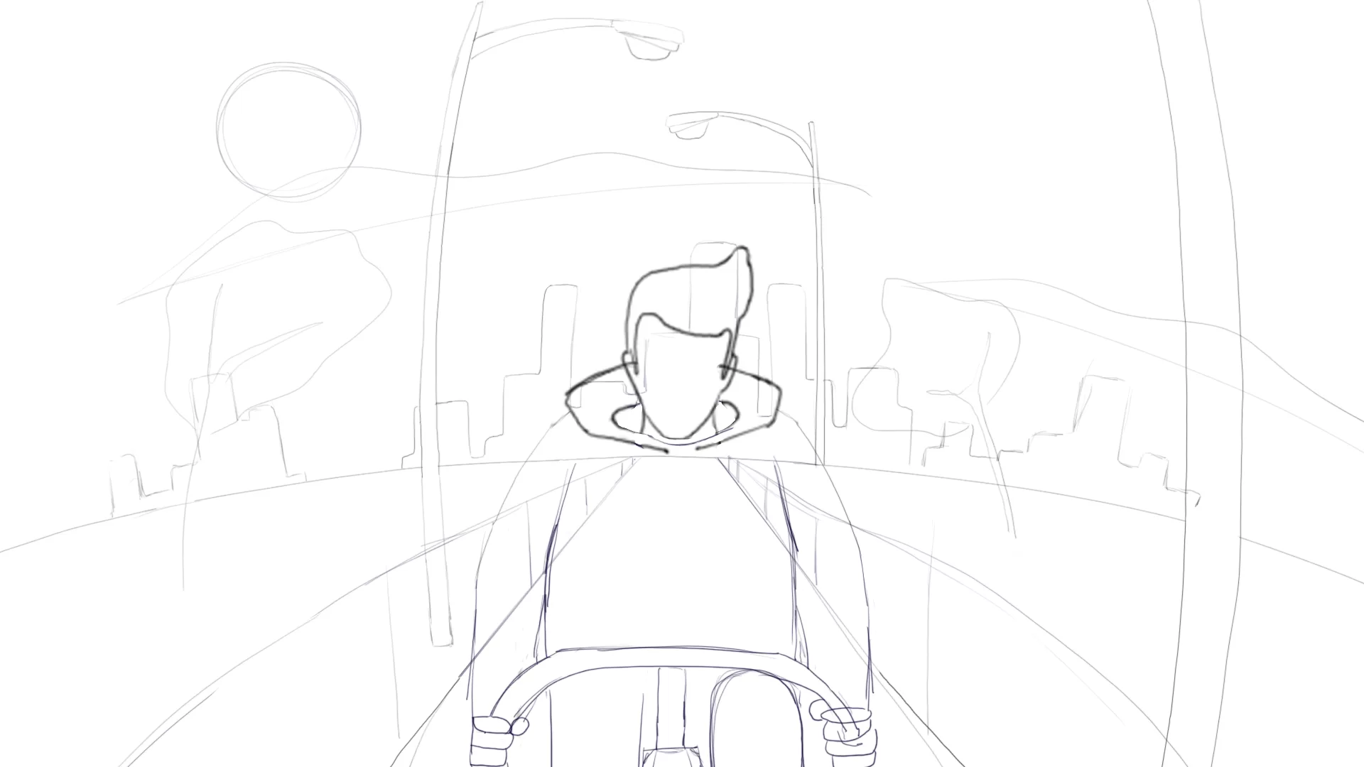 Hand-drawn cyclist intro frame